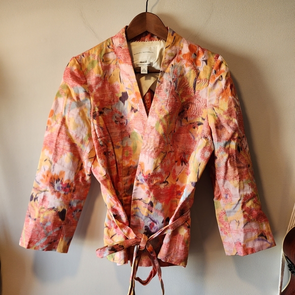 Banana Republic Floral Watercolor Linen Blend Belted Blazer - Picture 1 of 5